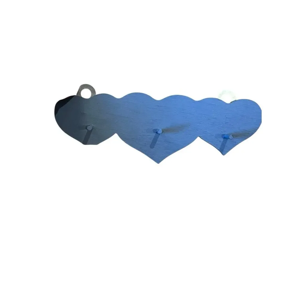 2 Mini Blue WWood Hearts Shelf With Hooks Pegs Country Cottage Granny